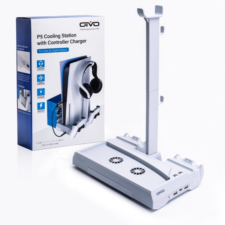 OIVO IV-P5249 Dual-Charge Cooling Base Bracket Disc Storage Rack With Earphone Bracket Suitable For PS5(White)