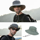 Outdoor Sun Hat Hiking Big Brim Breathable Sunscreen Fisherman Hat(Green Gray)