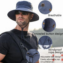 Outdoor Sun Hat Hiking Big Brim Breathable Sunscreen Fisherman Hat(Green Gray)