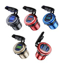 Aluminum Alloy Double QC3.0 Fast Charge With Button Switch Car USB Charger Waterproof Car Charger Specification: Red Shell Blue Light With Terminal