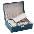 Simple Double-Layered Wooden Leather Jewelry Box With Lock Earrings Jewelry Box(Green)