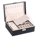 Simple Double-Layered Wooden Leather Jewelry Box With Lock Earrings Jewelry Box(Black)