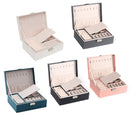 Simple Double-Layered Wooden Leather Jewelry Box With Lock Earrings Jewelry Box(Pink)