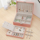 Simple Double-Layered Wooden Leather Jewelry Box With Lock Earrings Jewelry Box(Pink)