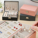Simple Double-Layered Wooden Leather Jewelry Box With Lock Earrings Jewelry Box(Gray)