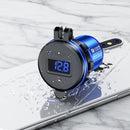 Car Motorcycle Modified USB Charger QC3.0 Metal Waterproof Fast Charge(Blue Shell Blue Light))