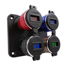 Car Motorcycle USB Charger Metal With Voltage Display Car Charger EU Plug(Blue Red Display)