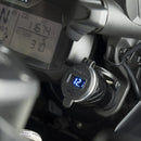 Car Motorcycle USB Charger Metal With Voltage Display Car Charger EU Plug(Black Green Display)