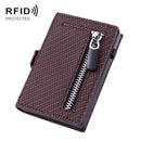 Men PU Leather Short Zipper RFID Wallet(Woven Coffee)