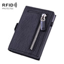 Men PU Leather Short Zipper RFID Wallet(Striped Black)