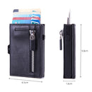 Men PU Leather Short Zipper RFID Wallet(Woven Coffee)