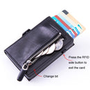 Men PU Leather Short Zipper RFID Wallet(Woven Black)