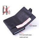 Men PU Leather Short Zipper RFID Wallet(Mad Horse Black)