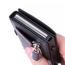 Men PU Leather Short Zipper RFID Wallet(Striped Black)
