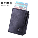 Anti-Theft Aluminum Alloy Coin Purse RFID Anti-Degaussing Automatic Pop-Up PU Bank Card Bag(Mad Horse Black)
