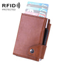 Anti-Theft Aluminum Alloy Coin Purse RFID Anti-Degaussing Automatic Pop-Up PU Bank Card Bag(Mad Horse Aprico)