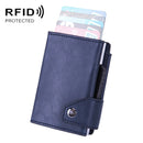 Anti-Theft Aluminum Alloy Coin Purse RFID Anti-Degaussing Automatic Pop-Up PU Bank Card Bag(Mad Horse Blue)