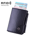 Anti-Theft Aluminum Alloy Coin Purse RFID Anti-Degaussing Automatic Pop-Up PU Bank Card Bag(Carbon Fiber Black)