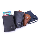 Anti-Theft Aluminum Alloy Coin Purse RFID Anti-Degaussing Automatic Pop-Up PU Bank Card Bag(Mad Horse Black)