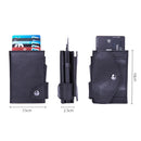 Anti-Theft Aluminum Alloy Coin Purse RFID Anti-Degaussing Automatic Pop-Up PU Bank Card Bag(Mad Horse Blue)