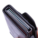 Anti-Theft Aluminum Alloy Coin Purse RFID Anti-Degaussing Automatic Pop-Up PU Bank Card Bag(Mad Horse Black)