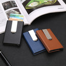 Aluminum Alloy Credit Card Case RFID Anti-Magnetic Metal Card Box(Microfiber Leather Black)