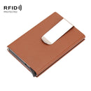 Aluminum Alloy Credit Card Case RFID Anti-Magnetic Metal Card Box(Microfiber Leather Apricot)