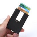Aluminum Alloy Credit Card Case RFID Anti-Magnetic Metal Card Box(Microfiber Leather Black)