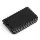 2 PCS PU Leather Metal Business Card Holder Magnetic Lychee Stainless Steel Business Card Case(Black)