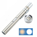 Flashlight Pupil Pen Light Yellow White Dual Light Source Dental Light LED Stainless Steel Morning Inspection Light(Silver )