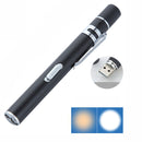 Flashlight Pupil Pen Light Yellow White Dual Light Source Dental Light LED Stainless Steel Morning Inspection Light(Black )