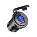 12V Modified Car USB Charger With Voltage Display PD QC3.0 Socket(Green Light)