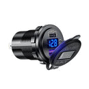12V Modified Car USB Charger With Voltage Display PD QC3.0 Socket(Blue Light)
