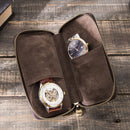 Contacts Family CF1114 Leather Watch Box Retro Crazy Horse Leather Zipper Couple Watch Bag(Coffee)