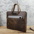 CONTACTS FAMILY CF3010 Crazy Horse Leather Multifunctional Laptop Handbag For Macbook Pro 16 Inch(Coffee)