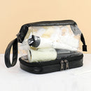 2 PCS Large-Capacity Dry And Wet Separation Waterproof Wash Transparent Bag Travel Cosmetic Storage Bag(Transparent black)