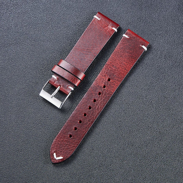 HB001 Color-Changing Retro Oil Wax Leather Universal Watch Band, Size: 18mm(Wine Red)