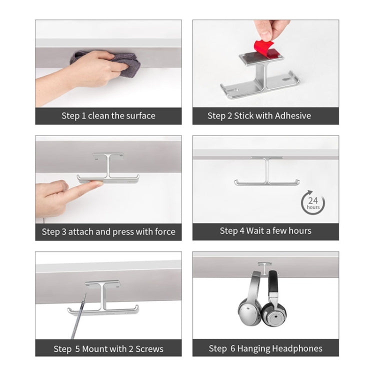 JD041 Headphones Bracket All-Aluminum Alloy Multi-Function Headset Hook(Silver)