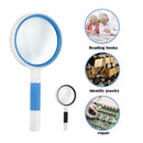 3 PCS Hand-Held Reading Magnifier Glass Lens Anti-Skid Handle Old Man Reading Repair Identification Magnifying Glass, Specification: 37mm 16 Times (Blue White)