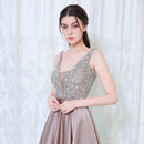 V-neck Sequin Dress Banquet Annual Evening Dress, Size:S(Apricot)