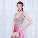 V-neck Sequin Dress Banquet Annual Evening Dress, Size:S(Apricot)