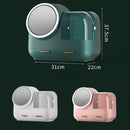 Mirror Desktop Makeup And Dustproof Drawer Storage Box With LED Light, Colour: Green LED + Fan Model