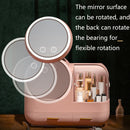 Mirror Desktop Makeup And Dustproof Drawer Storage Box With LED Light, Colour: Pink LED + Fan Model
