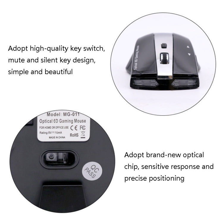 M-011G 2.4GHz 6 Keys Wireless Charging Mouse Office Game Mouse(Black + Royal Blue)