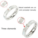 Three Diamonds Color Shell Diamond Ring Titanium Steel Gold-Plated Couple Ring, Size: 8 US Size(Silver)