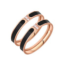 2 PCS Fashion Two Diamond-Studded Titanium Steel Couple Rings For Couple, Size: US Size 9(Rose Gold)