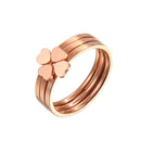 2 PCS 3 In 1 Titanium Steel Peach Heart Combination Four-Leaf Clover Couple Ring, Size: US Size 7(Rose Gold)