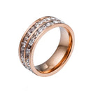 2 PCS Girls Simple Titanium Steel Diamond Ring, Size: US Size 9(Double Row Rose Gold)