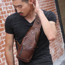 BULL CAPTAIN 019 Retro Men Leather Crossbody Shoulder Bag First-Layer Cowhide Chest Bag, Colour: Gray Brown