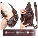 BUFF CAPTAIN 100 Men Leather Crossbody Shoulder Bag First-Layer Cowhide Multi-Function Sports Casual Chest Bag(Brown)